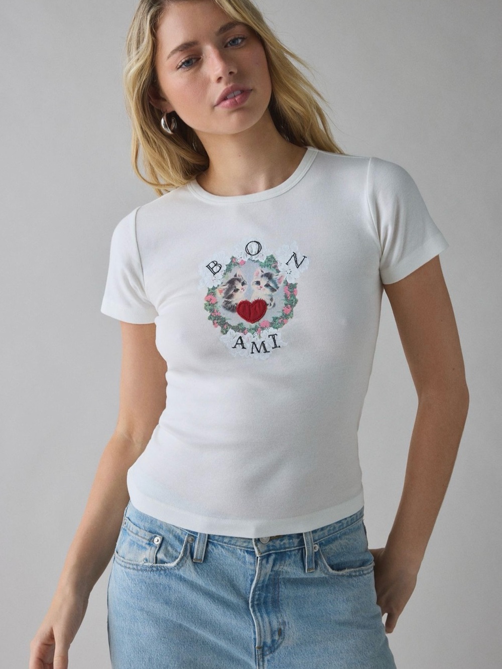Urban Outfitters White 'Bon Ami' Floral Graphic Short-Sleeve Tee